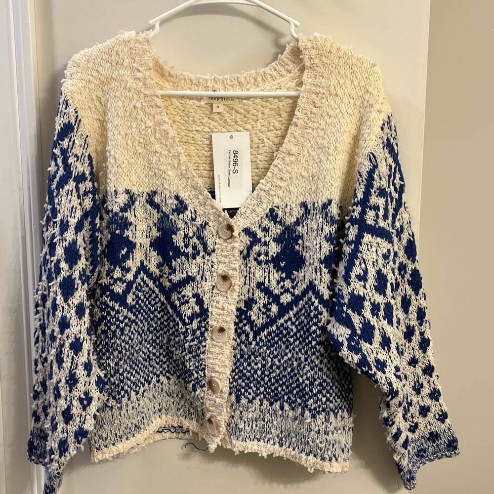 Shop Stevie Blue Fair Isle Button down Cardigan- Size S